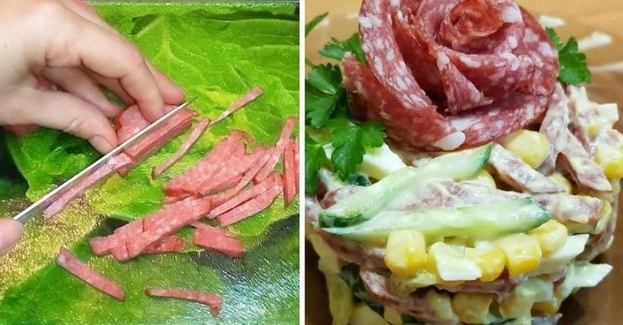 Салат «Умань» з копченою ковбасою та кукурудзою
