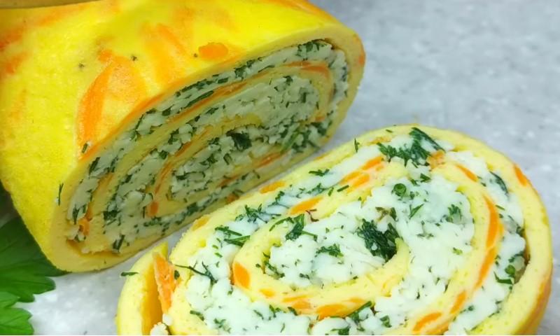 Яскравий як літо, закусочний рулет із омлету